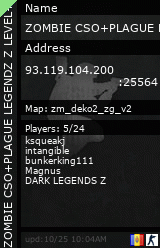 Stats for ZOMBIE CSO+PLAGUE LEGENDZ Z LEVEL+SHOP+ JETPACK+ FUN_^