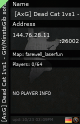Stats for  [AxG] Dead Cat 1vs1 - GH/MinstaGib sofa and hangout area, very low latency.