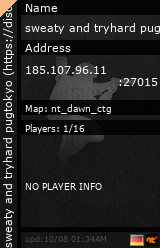Stats for sweaty and tryhard pugtokyo (https://discord.gg/p9ES5eq)