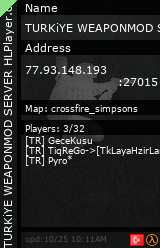 Stats for TURKiYE WEAPONMOD SERVER HLPlayer.com